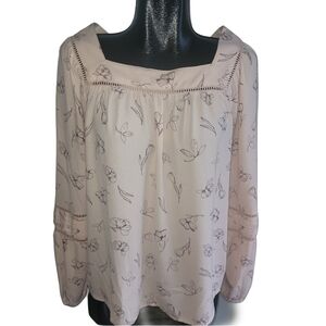 Lauren Conrad Blush Floral Print Square Neck Blouse M
